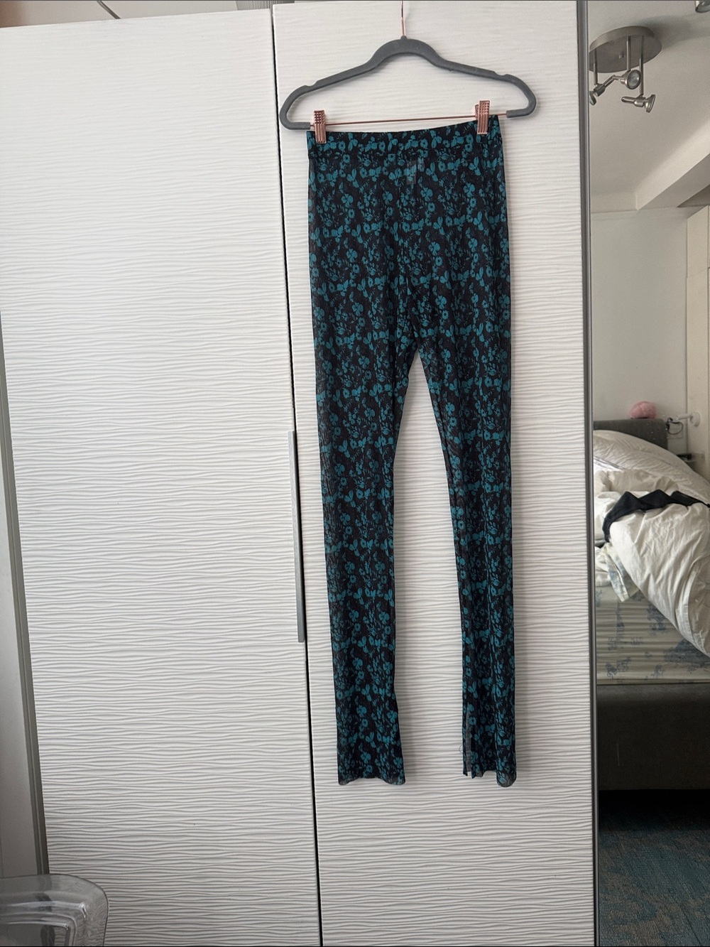 & Other Stories Black and Teal sheer Floral Leggings Sz xs